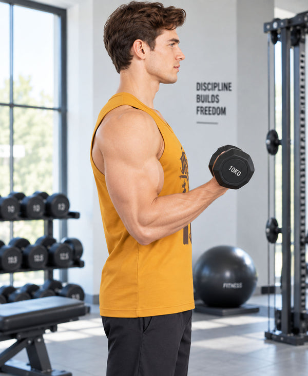 T.T. Men Cool Cotton Printed Regular Fit Round Neck Muscle Tees|Pack Of 3|Black,Blue,Mustard