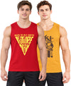 T.T. Men Cool Cotton Printed Regular Fit Round Neck Muscle Tees|Pack Of 2|Red,Mustard
