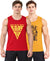 T.T. Men Cool Cotton Printed Regular Fit Round Neck Muscle Tees|Pack Of 2|Red,Mustard