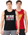 T.T. Men Cool Cotton Printed Regular Fit Round Neck Muscle Tees|Pack Of 2|Black,Red