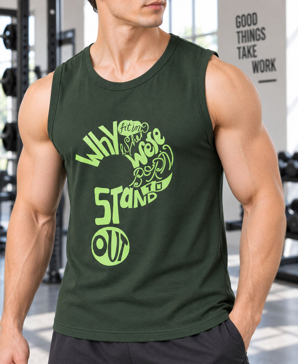 T.T. Men Cool Cotton Printed Regular Fit Round Neck Muscle Tees|Pack Of 2|Black,Forest Green
