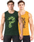 T.T. Men Cool Cotton Printed Regular Fit Round Neck Muscle Tees|Pack Of 2|Forest Green,Mustard