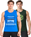 T.T. Men Cool Cotton Printed Regular Fit Round Neck Muscle Tees|Pack Of 2|Blue,Forest Green