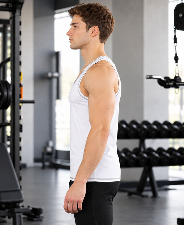 T.T. MenPremium Pure Cotton Gym Vest|White