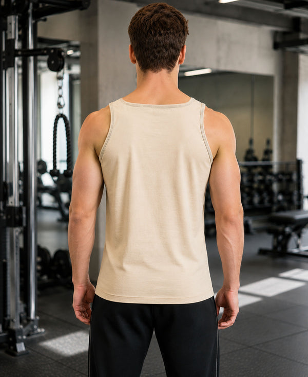 T.T. MenPremium Pure Cotton Gym Vest|Tan