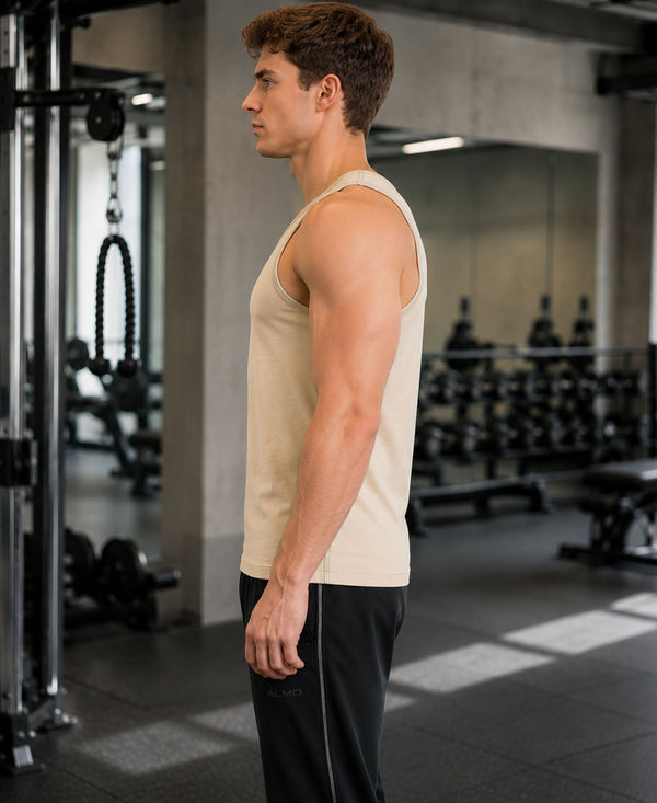 T.T. MenPremium Pure Cotton Gym Vest|Tan
