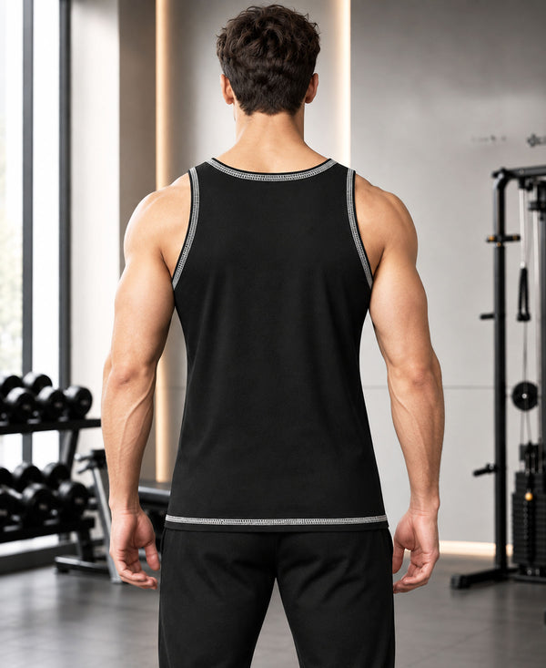 T.T. MenPremium Pure Cotton Gym Vest|Black
