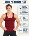 T.T. Men|Desire Premium Gym Vest|Pure Cotton|Rib Fabric|Moisture-Wicking, Breathable & Stretchable Sleeveless Undershirt| Ideal For Gym, Sports & Daily Wear|Maroon