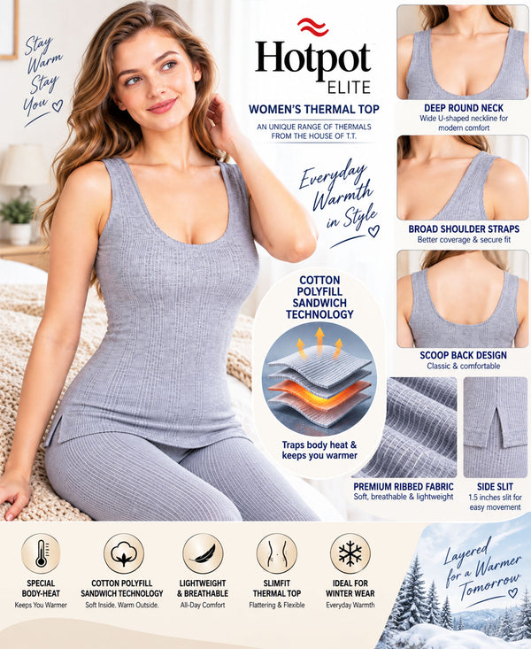 T.T. Women Hotpot Elite Top Thermal Pack Of 2- Grey Melange