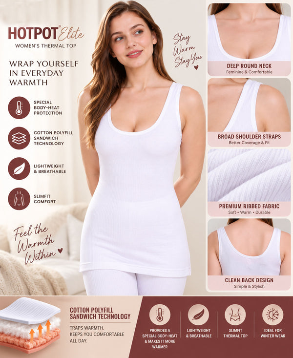 T.T. Women Hotpot Elite Top Thermal Anthra - White (Pack Of 2)