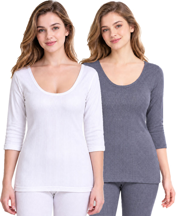 T.T. Women Hotpot Elite 3/4Th Thermal Slip White-Navy (Pack Of 2)