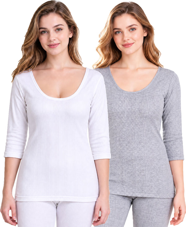 T.T. Women Hotpot Elite 3/4Th Slip Thermal Grey-White (Pack Of 2)