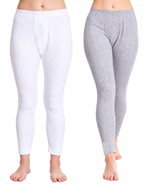 T.T. Women Hotpot Elite Pyjama Thermal Pack Of 2- White,Grey Melange
