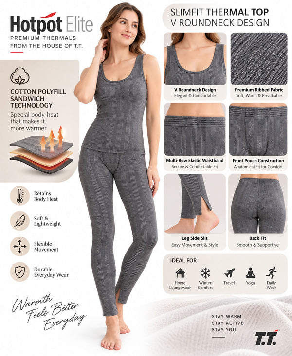 T.T. Women Hotpot Elite Pyjama Thermal Pack Of 2- Navy,Anthra Melange