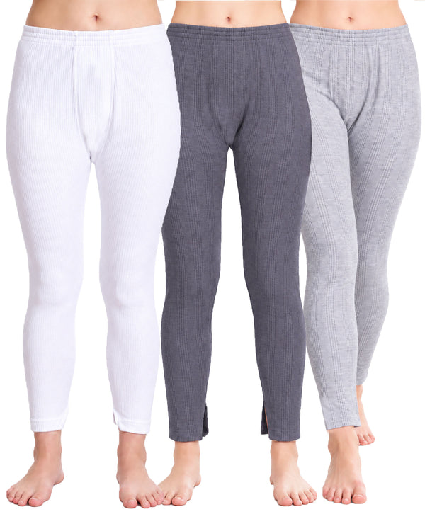 T.T. Women'S Hotpot Elite Premium Thermal Legging|Cotton Polyfill Sandwich Technology Fabric|Elasticated Waistband|Super Warm Winter Innerwear Trouser|Pack Of 3|White,Navy,Grey Melange