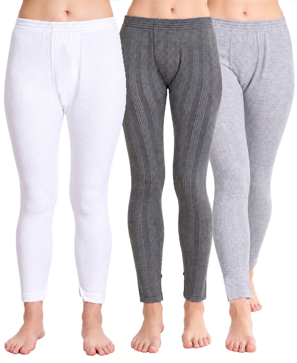 T.T. Women'S Hotpot Elite Premium Thermal Legging|Cotton Polyfill Sandwich Technology Fabric|Elasticated Waistband|Super Warm Winter Innerwear Trouser|Pack Of 3|White,Anthra Melange,Grey Melange