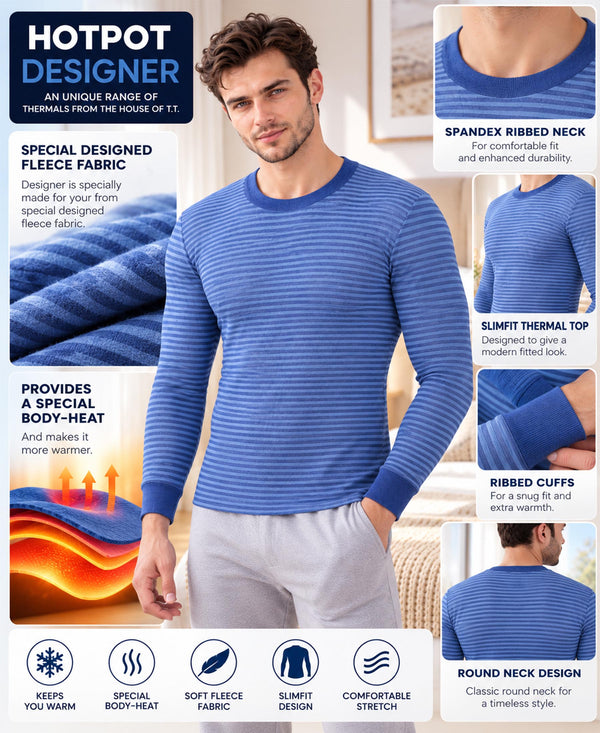 T.T. Men'S Hotpoot Designer Thermal|Fleece Fabric|Full Sleeve|Round Neck Super Warm Top|Pack Of 2|Navy