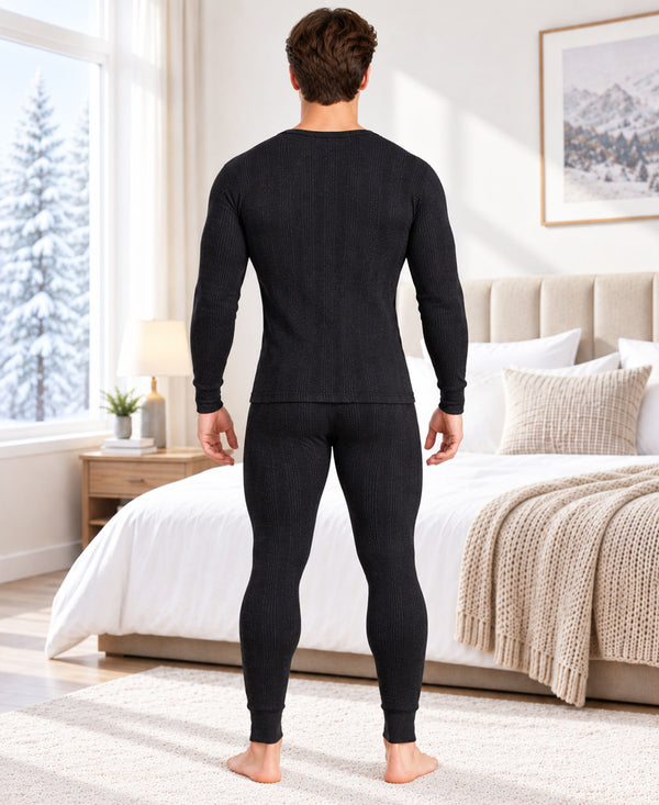 T.T. Men Hotpot Elite Light Weight , Super Warm With Polyfill Sandwich Technology Thermal Set - Black