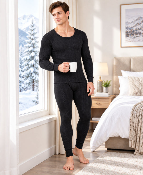 T.T. Men Hotpot Elite Light Weight , Super Warm With Polyfill Sandwich Technology Thermal Set - Black