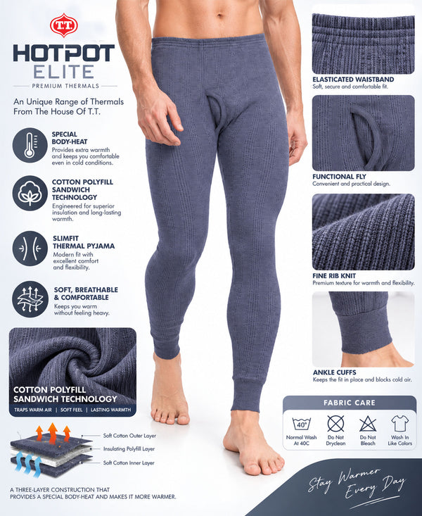 T.T. Men Hotpot Elite Light Weight , Super Warm With Polyfill Sandwich Technology Pyjama Thermal - Navy