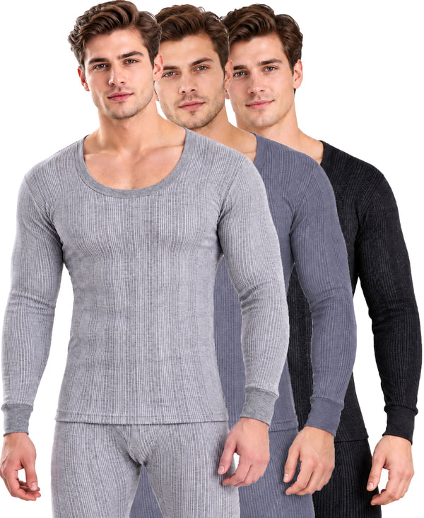 T.T. Men'S Hotpot Elite Premium Thermal Top|Cotton Polyfill Sandwich Technology Fabric|Full Sleeve|Round Neck|Super Warm Winter Innerwear|Pack Of 3|Grey Melange,Navy,Black