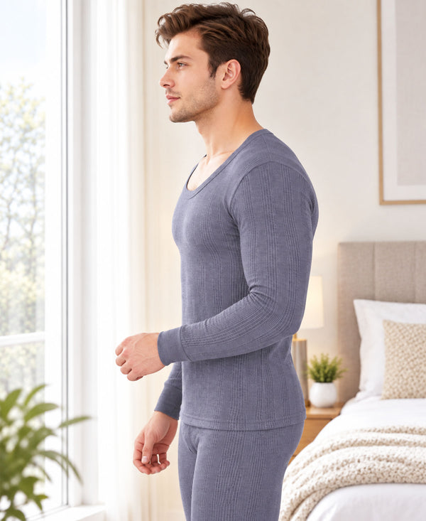 T.T. Men'S Hotpot Elite Premium Thermal Top|Cotton Polyfill Sandwich Technology Fabric|Full Sleeve|Round Neck|Super Warm Winter Innerwear|Pack Of 3|Grey Melange,Navy,Black