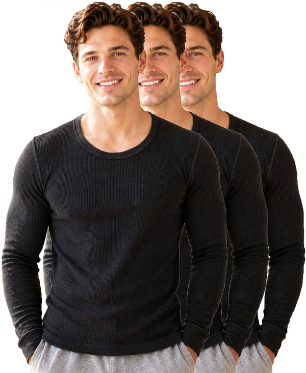 T.T. Men Regular Fit Cotton Rich With Elastomeric Finish Thermal Top Pack Of 3-Black