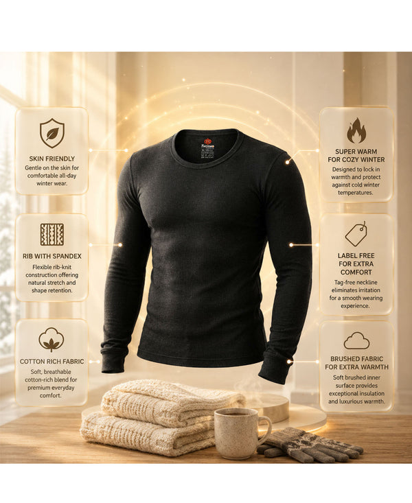 T.T. Men Regular Fit Cotton Rich With Elastomeric Finish Thermal Top Pack Of 1-Black
