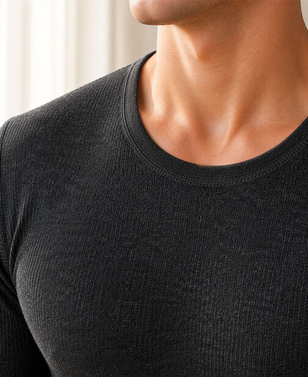T.T. Men Regular Fit Cotton Rich With Elastomeric Finish Thermal Top Pack Of 1-Black