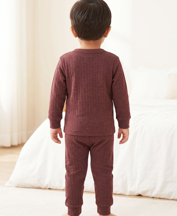 T.T. Unisex Baby Suit For Boys & Girls|Full Sleeve Button-Front Thermal Set|Soft & Comfortable Super Warm Kids Wear|Pack Of 2|Brown,Blue