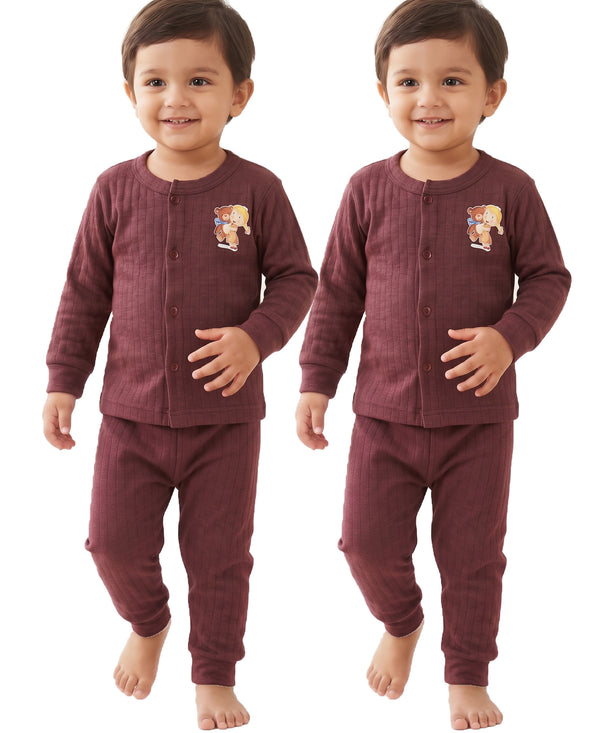 T.T. Unisex Baby Suit For Boys & Girls|Full Sleeve Button-Front Thermal Set|Soft & Comfortable Super Warm Kids Wear|Pack Of 2|Brown
