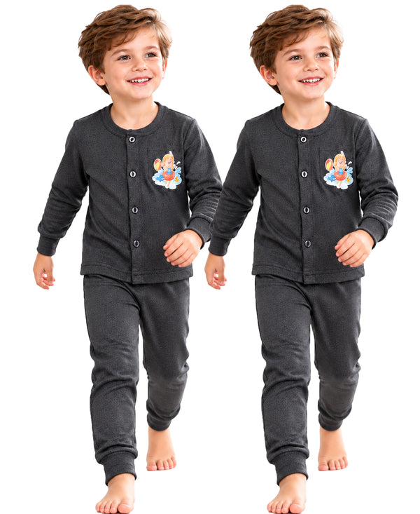 T.T. Unisex Baby Suit For Boys & Girls|Full Sleeve Button-Front Thermal Set|Soft & Comfortable Super Warm Kids Wear|Pack Of 2|Anthra