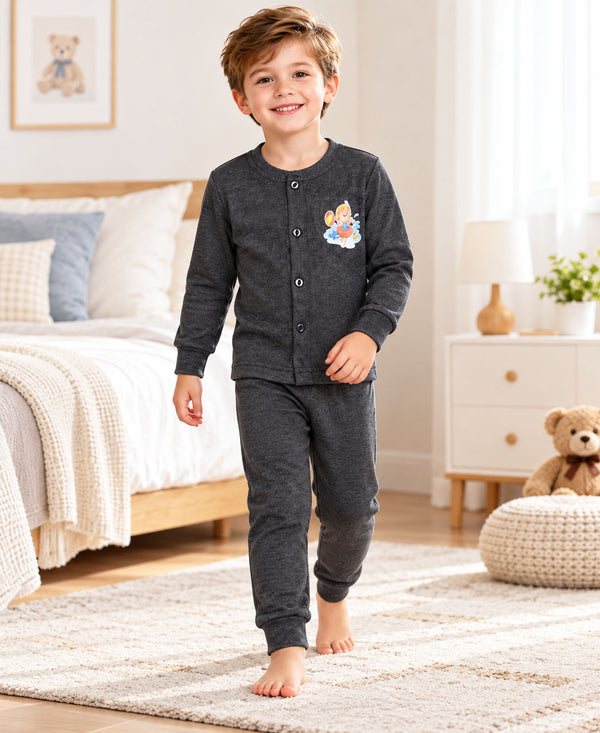 T.T. Unisex Baby Suit For Boys & Girls|Full Sleeve Button-Front Thermal Set|Soft & Comfortable Super Warm Kids Wear|Pack Of 2|Anthra