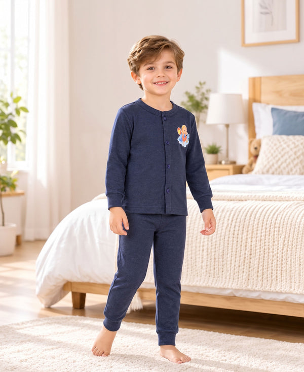 T.T. Unisex Baby Suit For Boys & Girls|Full Sleeve Button-Front Thermal Set|Soft & Comfortable Super Warm Kids Wear|Pack Of 2|Blue