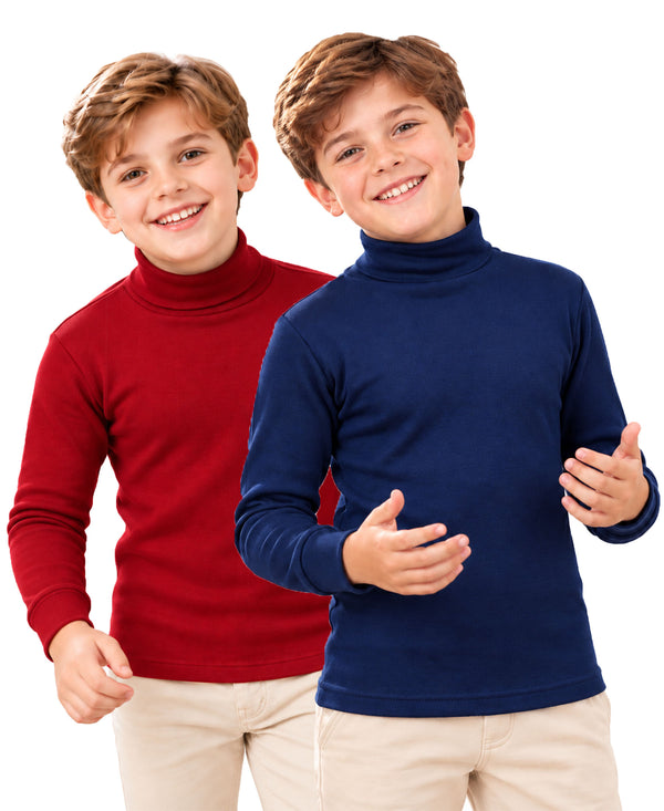 T.T. Boys & Girls |Slim Fit| Cotton Fleece |Full Sleeves|High Neck|Trendy Winter Wear|Dyed Top Pack Of 2-Blue-Red
