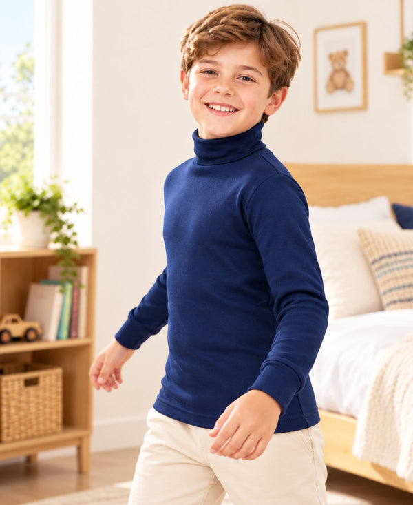 T.T. Boys & Girls |Slim Fit| Cotton Fleece |Full Sleeves|High Neck|Trendy Winter Wear|Dyed Top Pack Of 2-Black-Blue