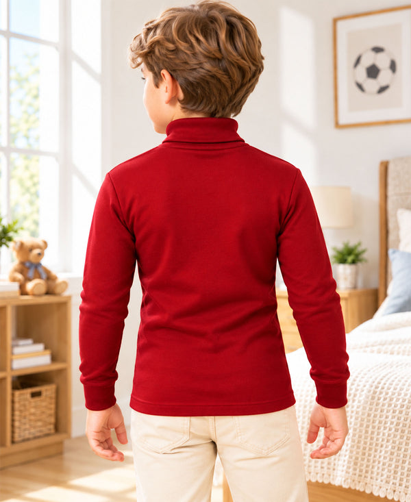 T.T. Boys & Girls |Slim Fit| Cotton Fleece |Full Sleeves|High Neck|Trendy Winter Wear|Dyed Top -Red