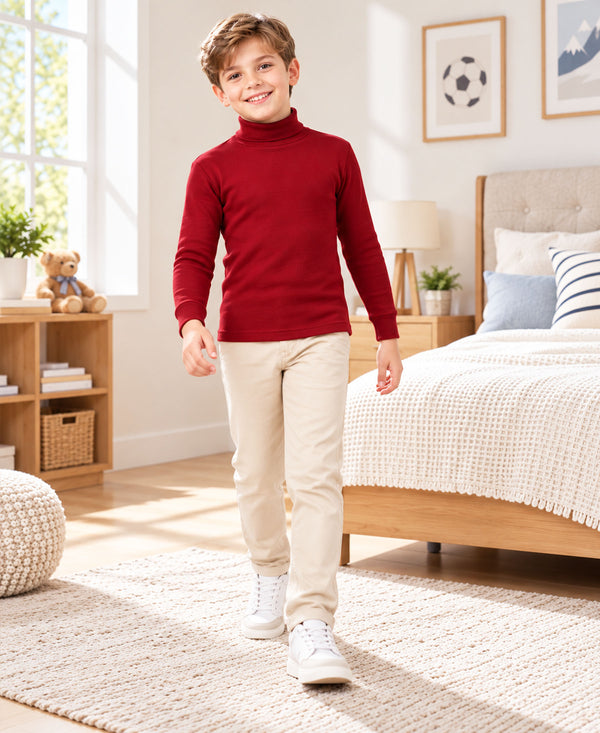 T.T. Boys & Girls |Slim Fit| Cotton Fleece |Full Sleeves|High Neck|Trendy Winter Wear|Dyed Top -Red