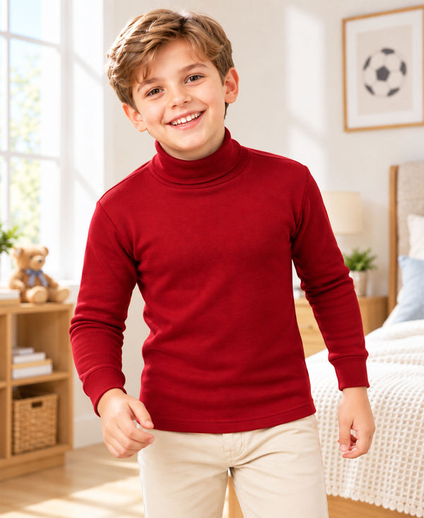 T.T. Boys & Girls |Slim Fit| Cotton Fleece |Full Sleeves|High Neck|Trendy Winter Wear|Dyed Top Pack Of 2-Red