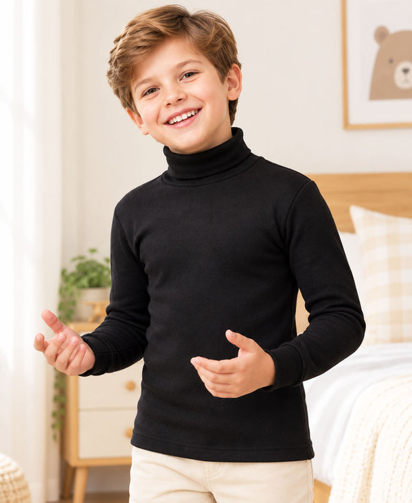 T.T. Boys & Girls |Slim Fit| Cotton Fleece |Full Sleeves|High Neck|Trendy Winter Wear|Dyed Top -Black