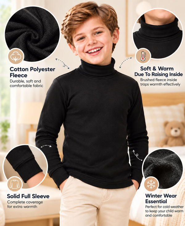 T.T. Boys & Girls |Slim Fit| Cotton Fleece |Full Sleeves|High Neck|Trendy Winter Wear|Dyed Top -Black