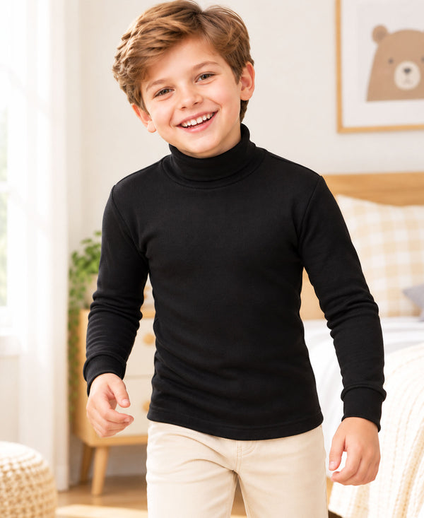 T.T. Boys & Girls |Slim Fit| Cotton Fleece |Full Sleeves|High Neck|Trendy Winter Wear|Dyed Top -Black