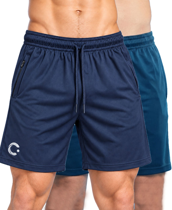 T.T. Men|Dri Fit Sports Short|Regular Fit|Side Pocket|Ideal For Gym, Sports & Daily Wear|Pack Of 2-Navy,Teal