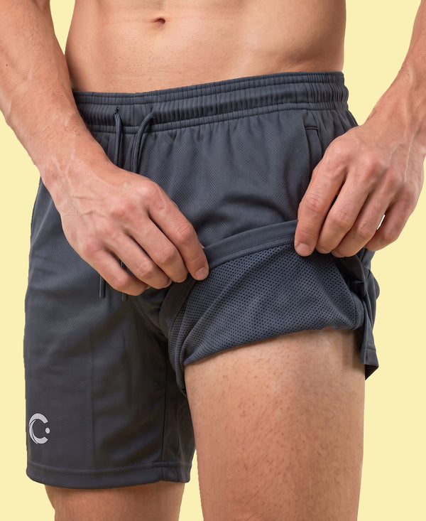 T.T. Men|Dri Fit Sports Short|Regular Fit|Side Pocket|Ideal For Gym, Sports & Daily Wear|Pack Of 2-Navy,Grey