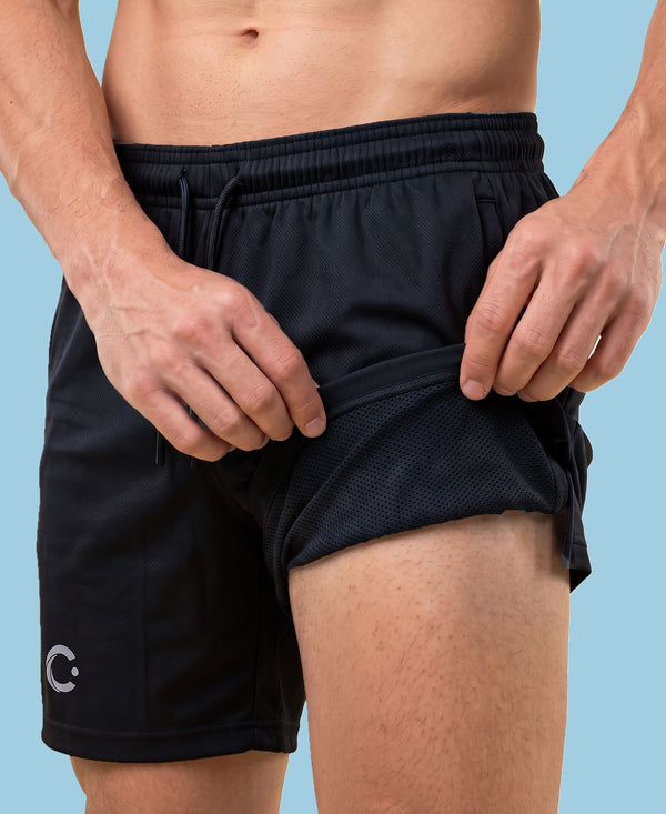 T.T. Men|Dri Fit Sports Short|Regular Fit|Side Pocket|Ideal For Gym, Sports & Daily Wear|Pack Of 2-Navy,Black