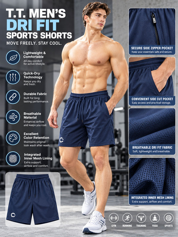T.T. Men|Dri Fit Sports Short|Regular Fit|Side Pocket|Ideal For Gym, Sports & Daily Wear|Pack Of 1-Navy