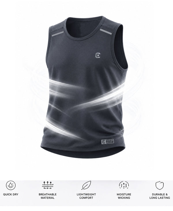 T.T. Men Active-Dry Polyester Fooball-Knit Fabric| Round Neck | Sleeveless | Sweat-Wicking Gym & Active Wear TeesDark Grey