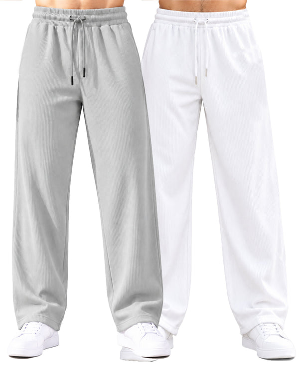 T.T.Men PO2 Premium Cord-Knit Wide-Leg Track Pant -Cream,White