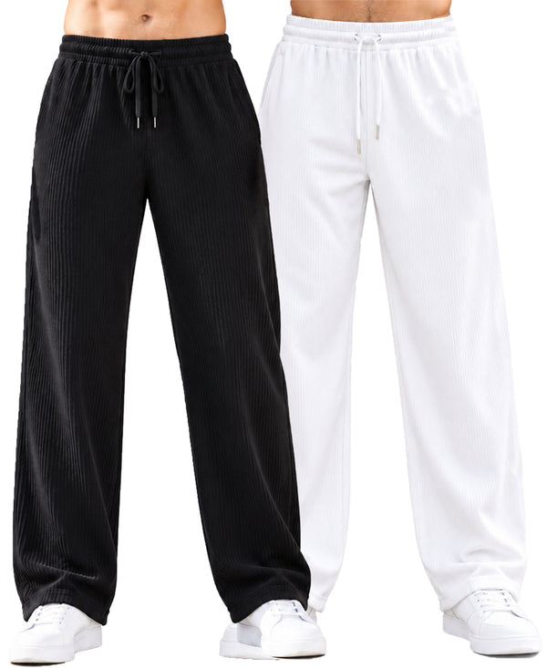 T.T.Men PO2 Premium Cord-Knit Wide-Leg Track Pant -Black,White