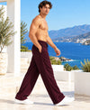 T.T.Men Premium Cord-Knit Wide-Leg Track Pant -Wine